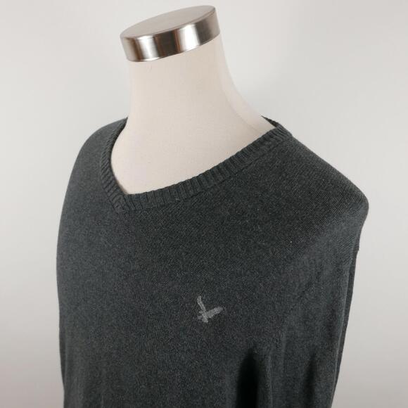 American Eagle Mens V Neck Solid Dark Gray Sweater Large - Picture 5 of 10